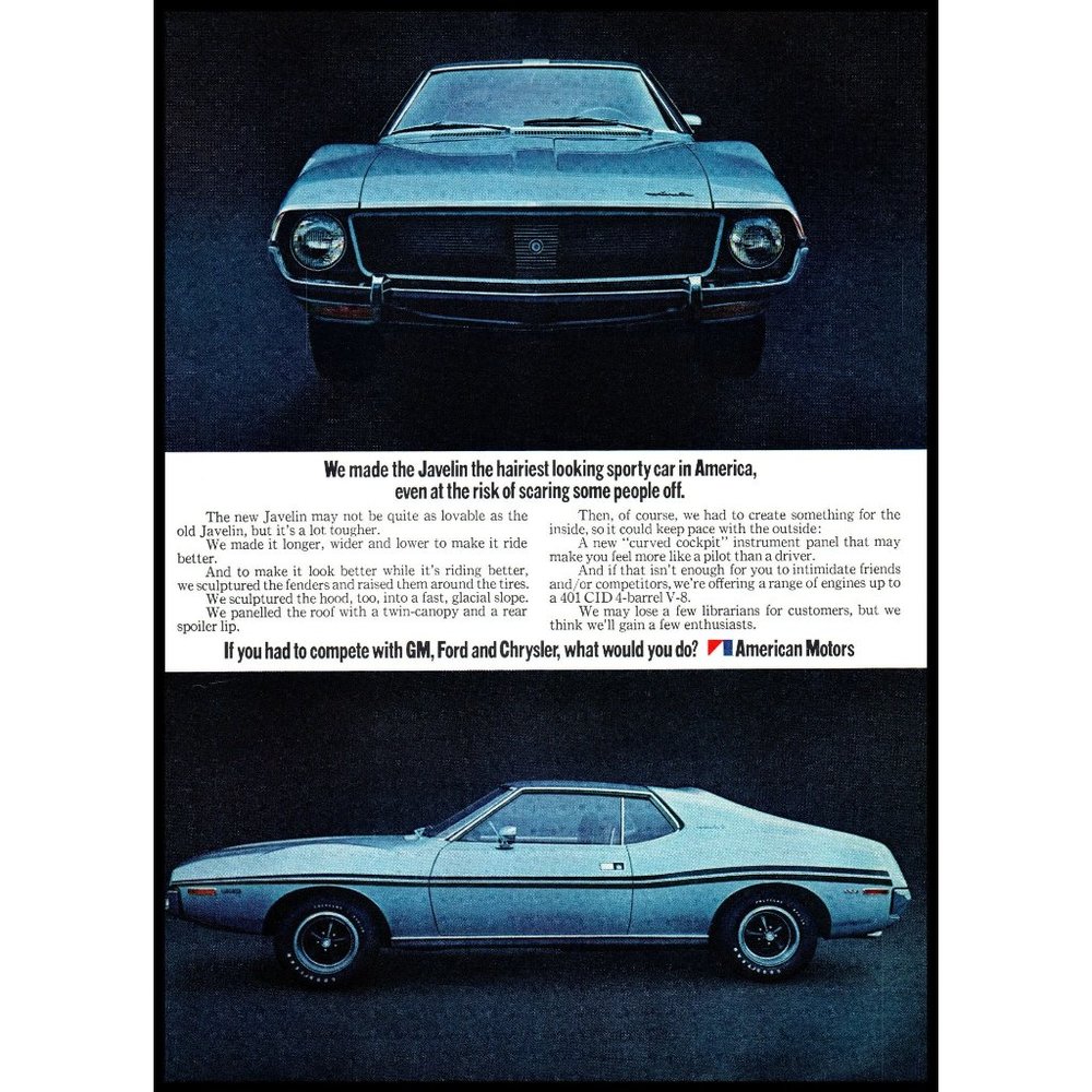 1971 AMC American Motors Javelin Hardtop Vintage Print Ad Wall Art Photo 70s